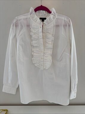 J Crew White Ruffle Front Long Sleeve Blouse xl nwt
